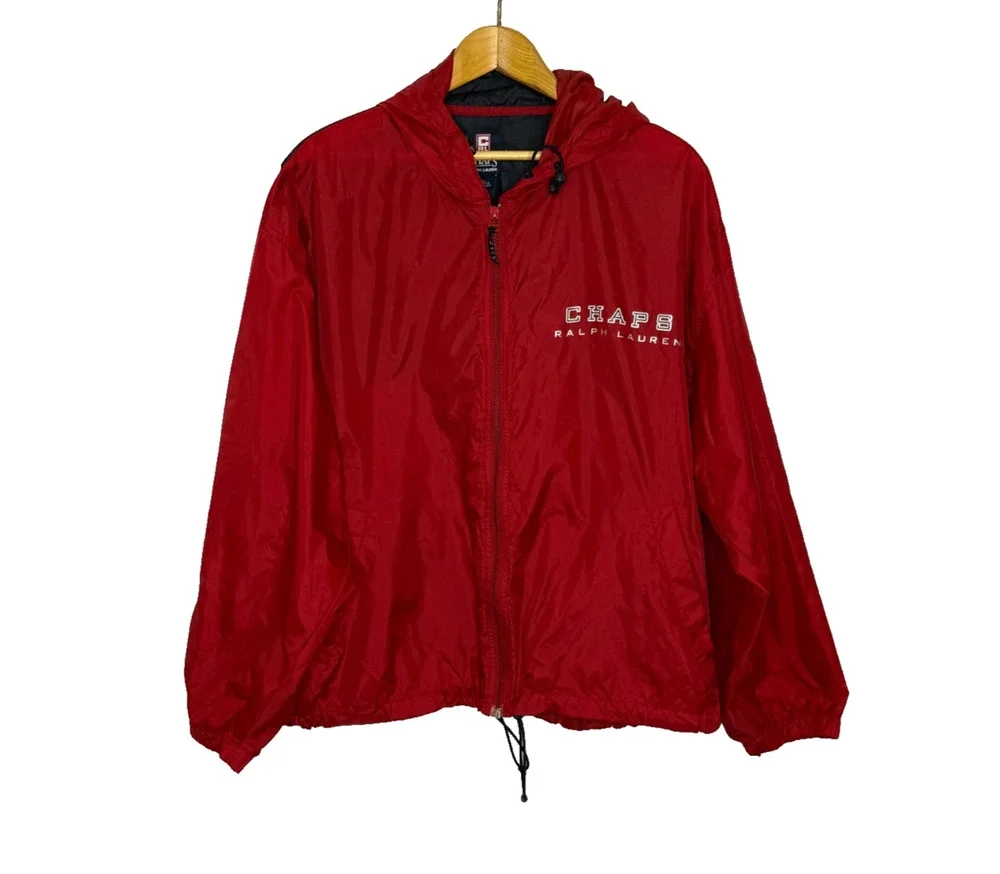 Men's Large Vintage Chaps Ralph Lauren Red Polyester Zip Windbreaker